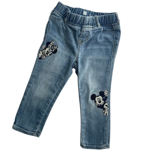 Disney Gap Girls 2T Jean Leggings Mickey Minnie Mouse Embroidered Stretch Denim - Picture 2 of 7